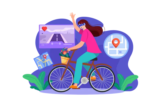 Girl Doing VR cycling  Illustration