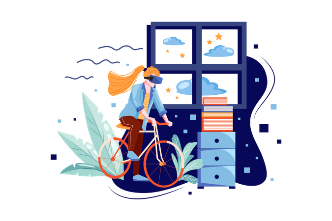 Girl Doing VR cycling  Illustration