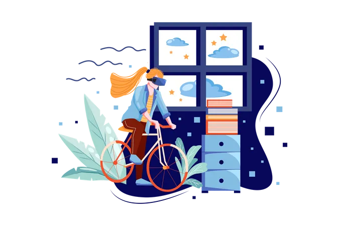 Girl Doing VR cycling  Illustration