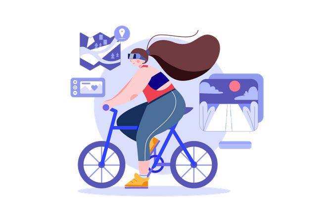 Girl doing VR cycling  Illustration