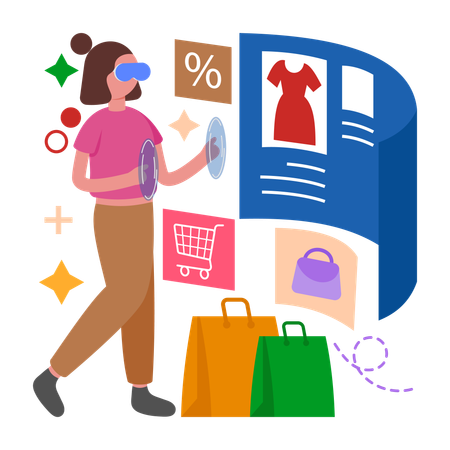 Girl doing VR Shopping  Illustration