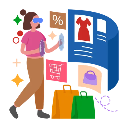Girl doing VR Shopping  Illustration