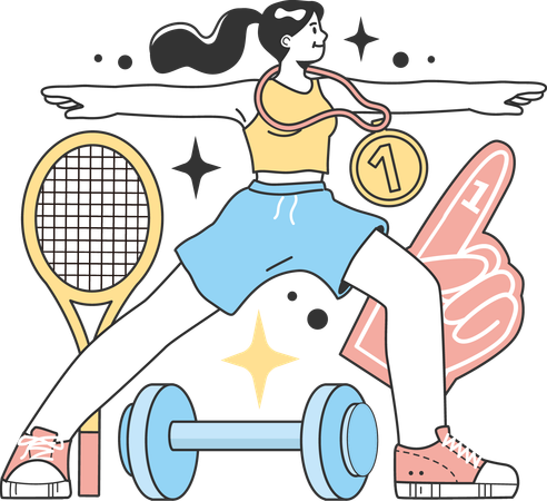 Girl doing warm up exercise before playing game  Illustration