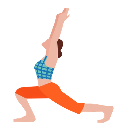 Girl doing warrior yoga pose Illustration