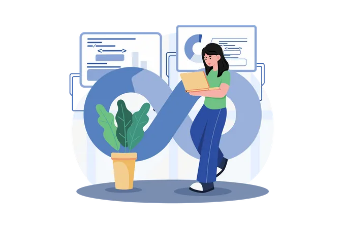 Girl doing Web Development analysis  Illustration