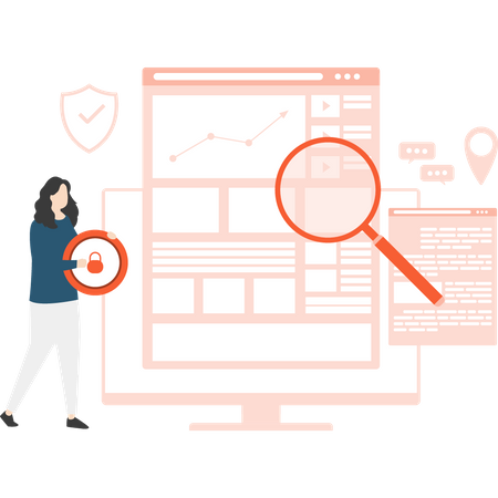 Girl doing web monitoring  Illustration