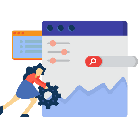 Girl doing web page management  Illustration