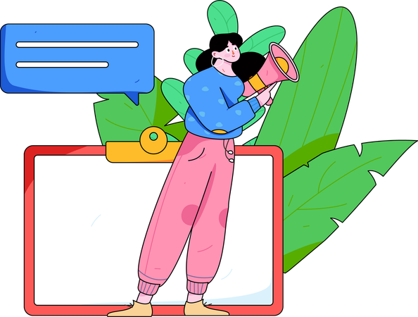 Girl doing website announcement  Illustration