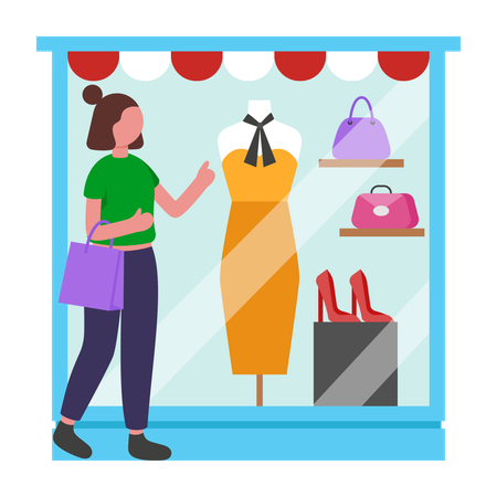 Girl doing window shopping  Illustration