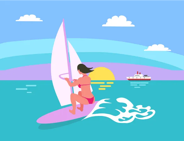 Girl doing windsurfing  Illustration