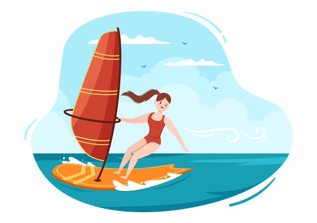 Girl doing Windsurfing  Illustration