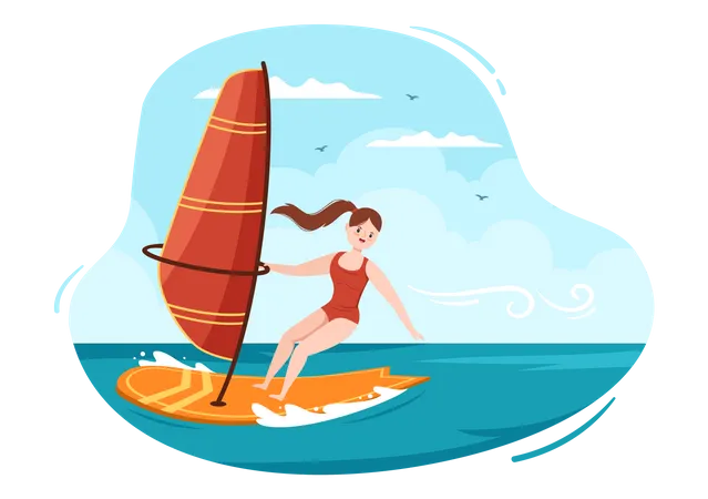 Girl doing Windsurfing  Illustration