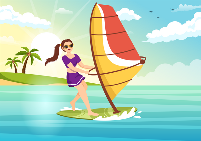 Girl doing Windsurfing  Illustration