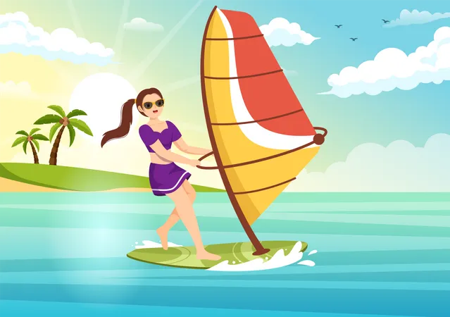 Girl doing Windsurfing  Illustration