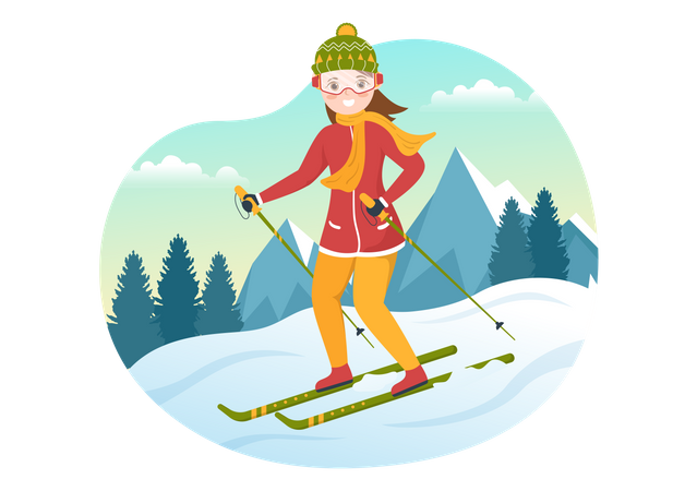 Girl doing winter skiing Illustration