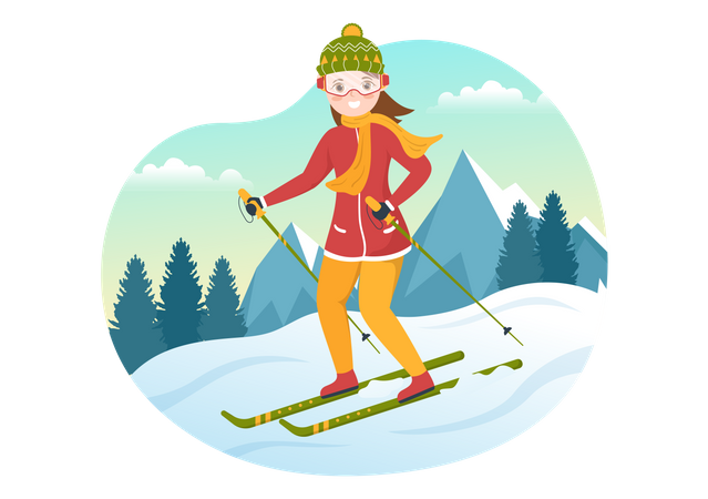 Girl doing winter skiing  Illustration