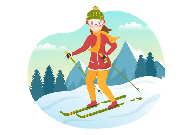 Girl doing winter skiing  Illustration