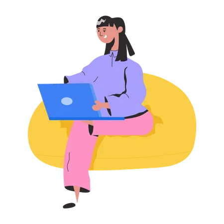 Girl doing work at home  Illustration