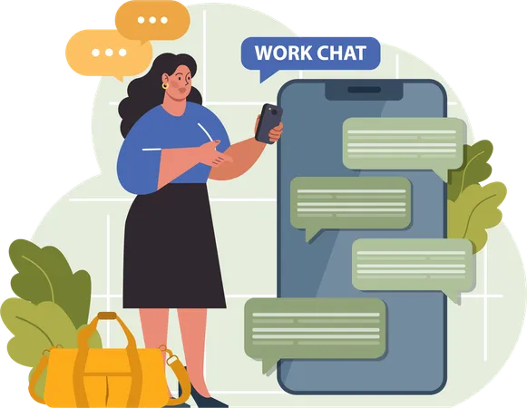 Girl doing work chat on mobile phone  Illustration