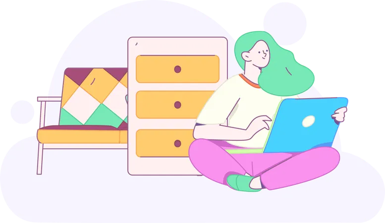 Girl doing work from home  Illustration