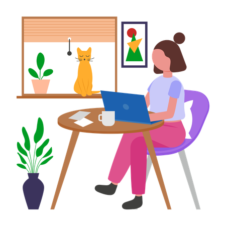 Girl doing Work From Home  Illustration