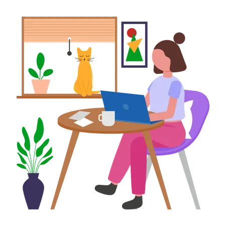 Girl doing Work From Home  Illustration