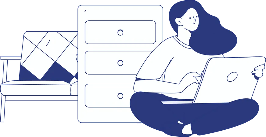 Girl doing work from home  Illustration