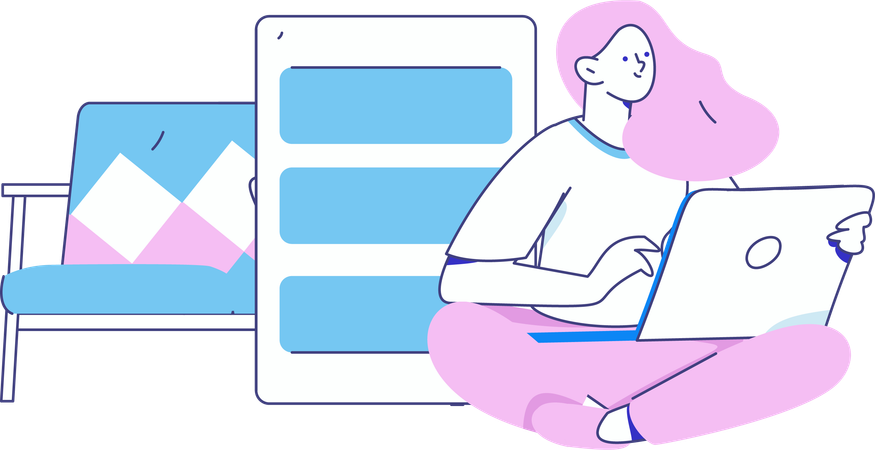 Girl doing work from home  Illustration