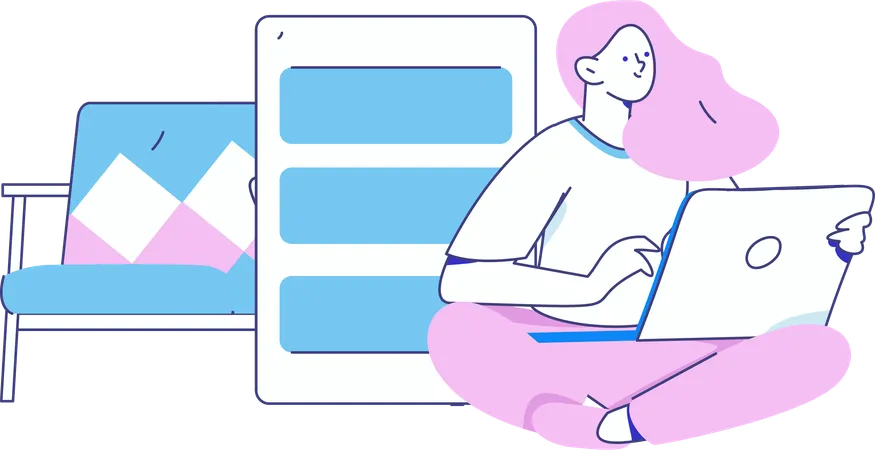 Girl doing work from home  Illustration