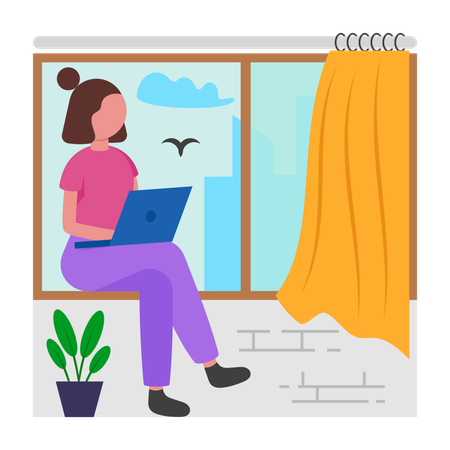 Girl doing Work From Home  Illustration