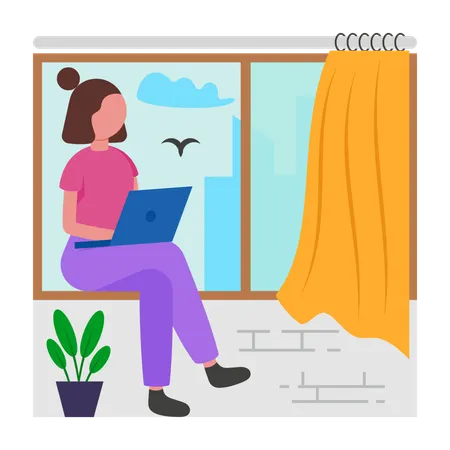 Girl doing Work From Home  Illustration