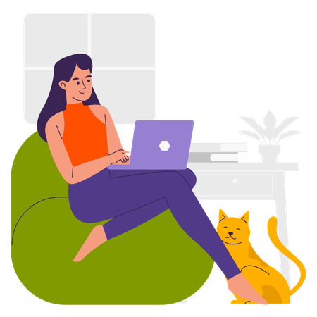 Girl doing Work From Home  Illustration