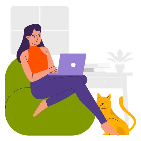 Girl doing Work From Home  Illustration