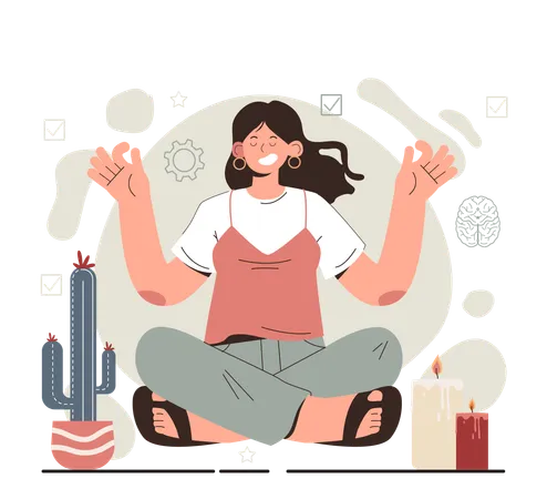 Girl doing work meditation  Illustration