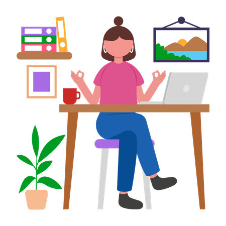 Girl doing work Meditation  Illustration