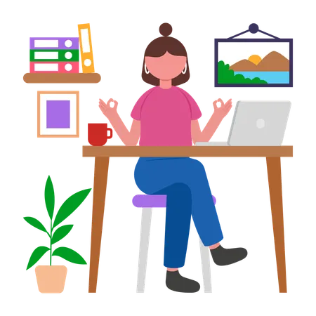 Girl doing work Meditation  Illustration