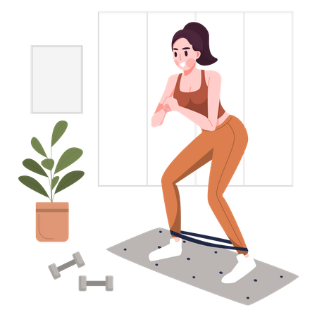 Girl doing workout at home Illustration