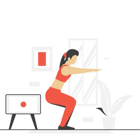 Girl doing Workout At Home  Illustration