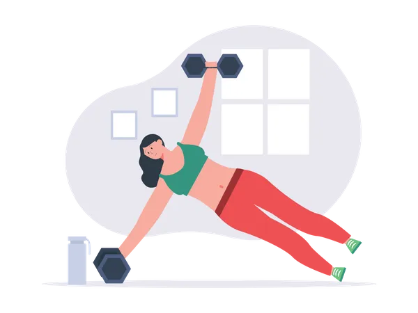 Girl doing workout using dumbbells Illustration