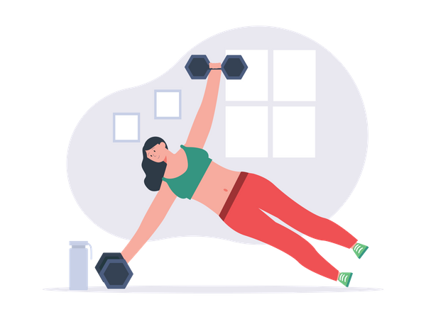 Girl doing workout using dumbbells  Illustration