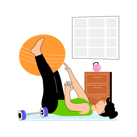 Girl doing workout using gym ball at home  Illustration