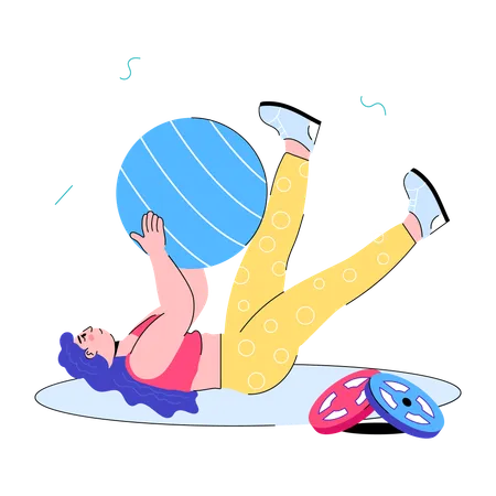 Girl doing workout with Fitness Ball  イラスト