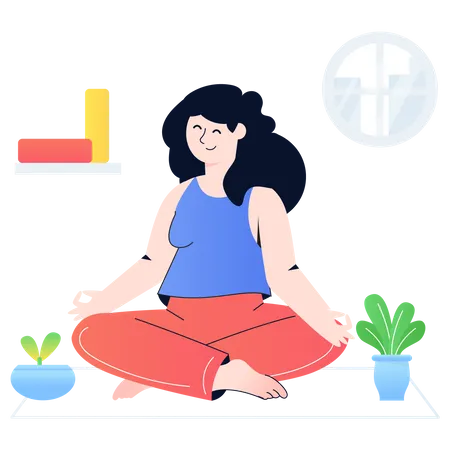 Female In Yoga Pose Denoting Concentration Illustration