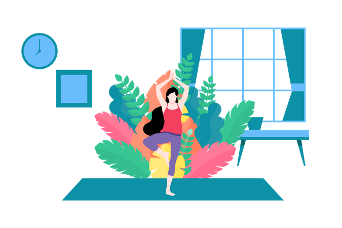 Girl doing yoga at home Illustration