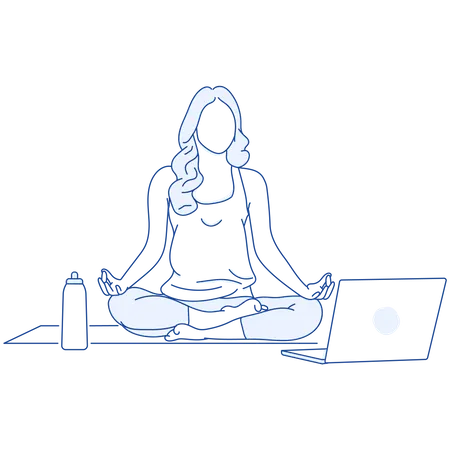 Yoga Stay At Home Filled Outline Illustration 일러스트레이션
