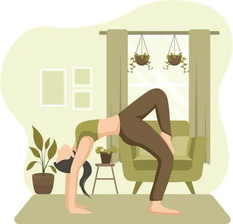 Girl Doing Yoga at Home  Illustration