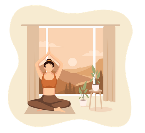 Girl Doing Yoga At Home  Illustration