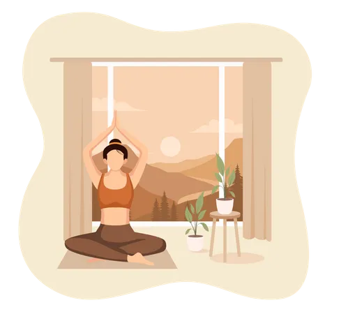 Girl Doing Yoga At Home  Illustration