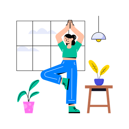 Girl doing yoga at home  Illustration