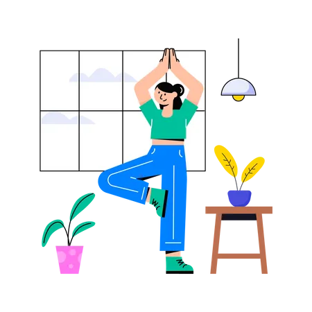 Girl doing yoga at home  Illustration